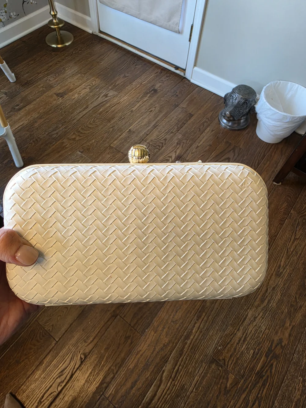 NWT A New Day Clutch Bag Womens Small White Faux Leather Chain Strap Basketweave